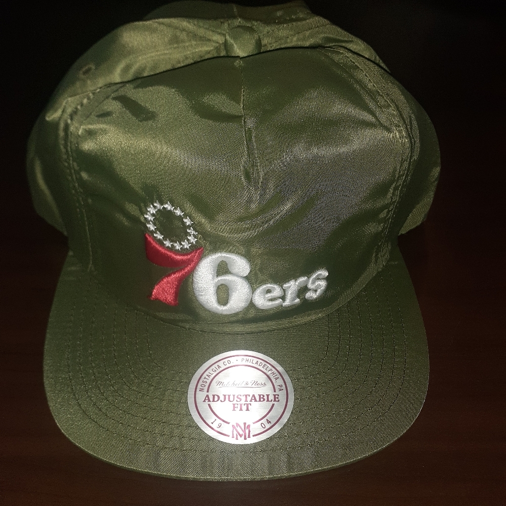 76ers Mitchell & Ness Hat ZIPPER Snapback Hat War Green Adjustable Hat Cap NBA
